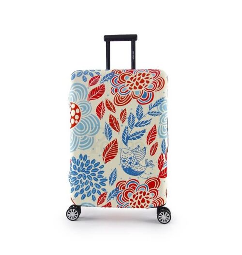 Periea Elasticated Luggage Cover - Red & Blue Leaves 3 Sizes