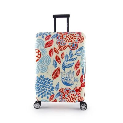 Periea Elasticated Luggage Cover - Red & Blue Leaves 3 Sizes