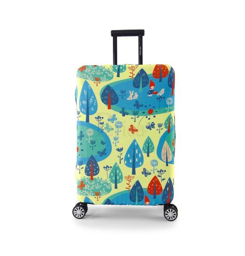 Periea Elasticated Luggage Cover - Yellow & Blue Woodland Small, Medium & Large
