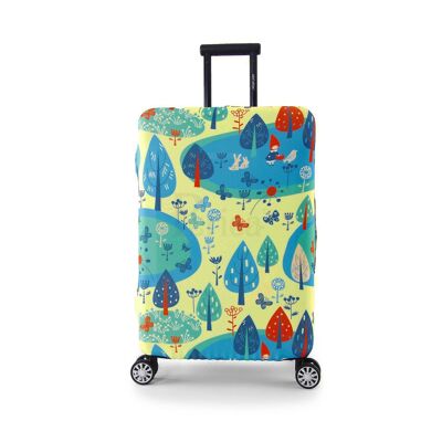 Cubierta de equipaje elástica Periea - Woodland amarillo y azul pequeño, mediano y grande