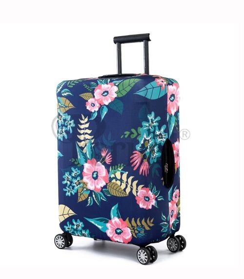 Periea Luggage Cover - Dark Blue with Flowers