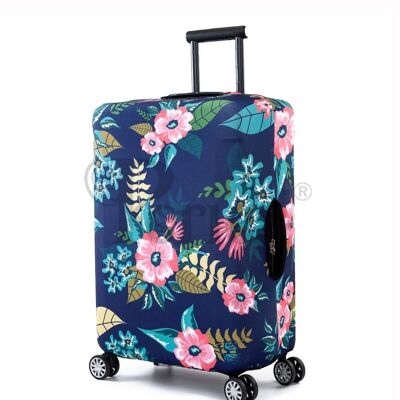 Periea Luggage Cover - Dark Blue with Flowers