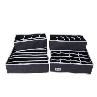 Periea Drawer Organiser – Jana Charcoal Grey with White Piping