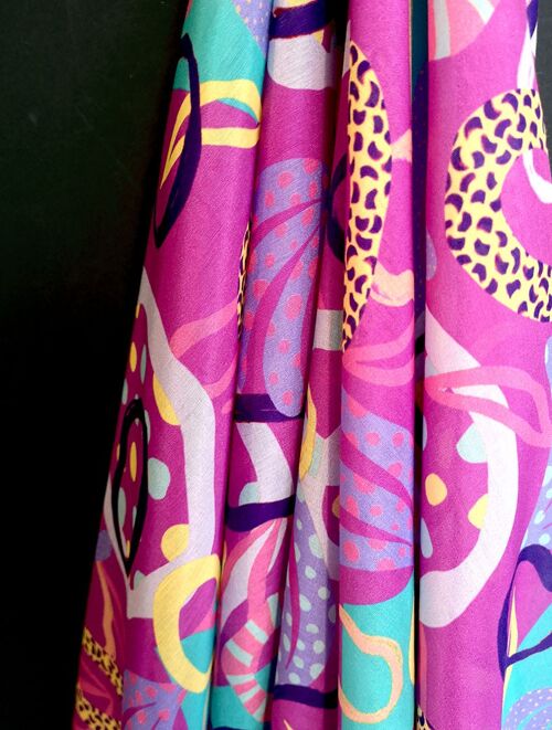 Tissu coton soie motif pop abstrait coloris Rose- Ebony-22