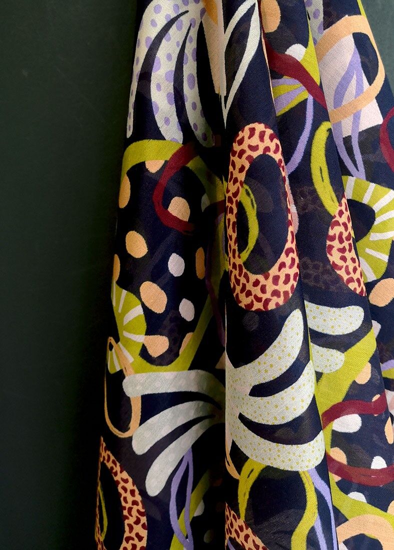 Tissu coton soie motivo pop astratto coloris Carbone - Ebony-22