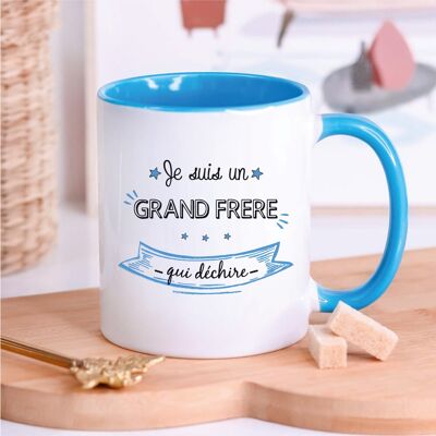 Mug bleu Je suis un GRAND FRERE qui déchire