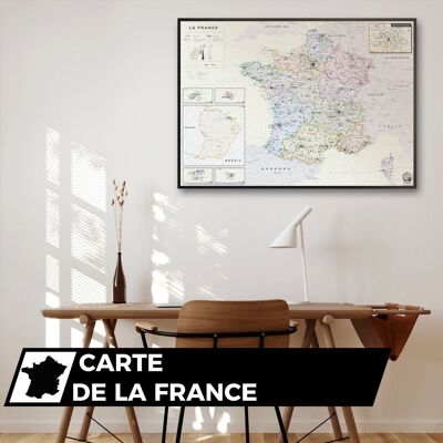 Carte de France, décoration géographique, 70x50cm