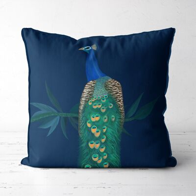 Peacock On Branch on Blue, Cushion / Throw Pillow