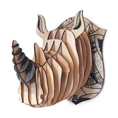 Wooden rhinoceros head