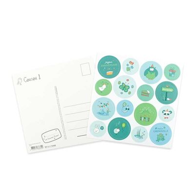 Carte anniversaire stickers nature Grenouille