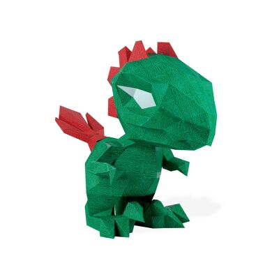 Pequeño dino de papel 3D verde y rojo