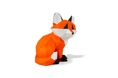 Petit renard assis en papier 3D Orange