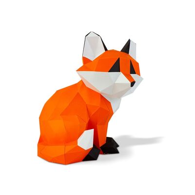 Kleiner sitzender Fuchs aus 3D-Papier in Orange