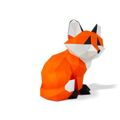 Petit renard assis en papier 3D Orange