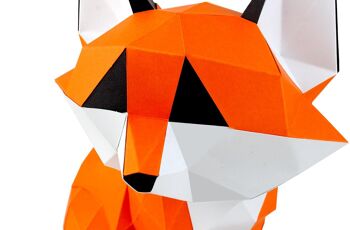 Petit renard assis en papier 3D Orange 4