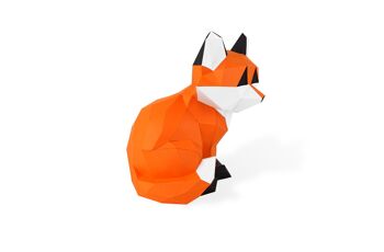 Petit renard assis en papier 3D Orange 3