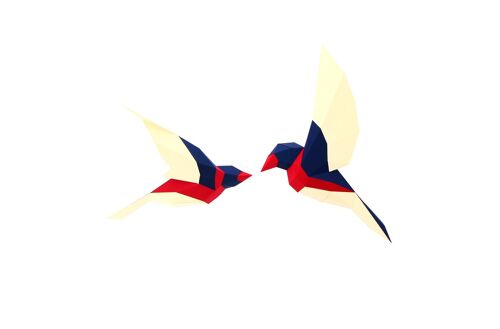 2 Oiseaux en papier 3D Rouge