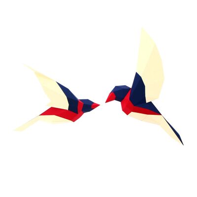 2 Oiseaux en papier 3D Rouge