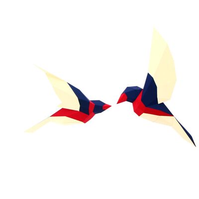 2 pájaros rojos de papel 3D