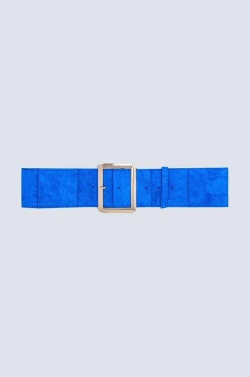 Electric Blue suede belt with square buckle