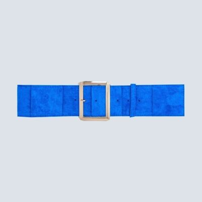 Cinturón de ante azul eléctrico con hebilla cuadrada