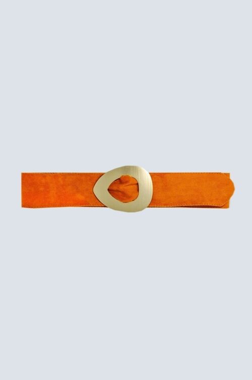Orange suede belt with square buckle