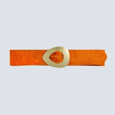 Orangefarbener Wildledergürtel mit quadratischer Schnalle