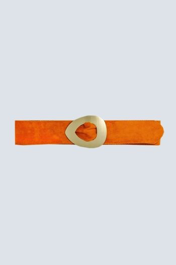 Ceinture en daim orange à boucle carrée 1