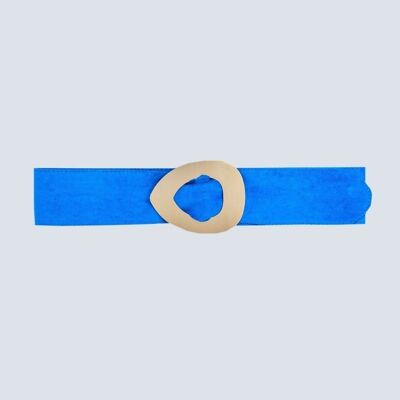 Cinturón de ante azul con hebilla cuadrada