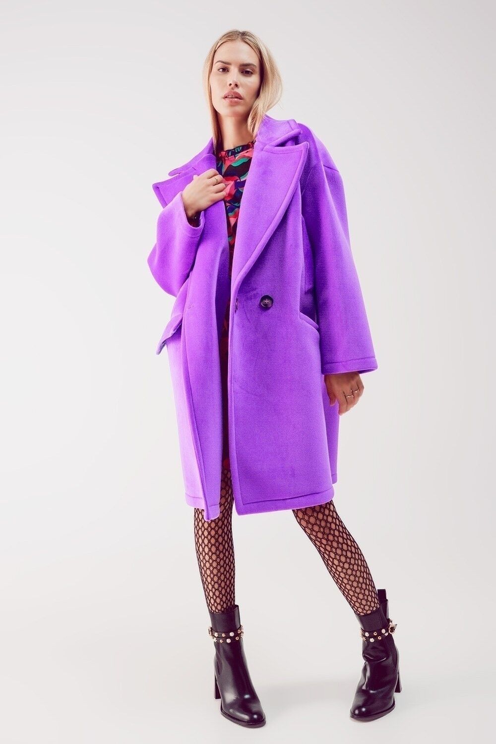 Cappotto oversize in finto camoscio viola