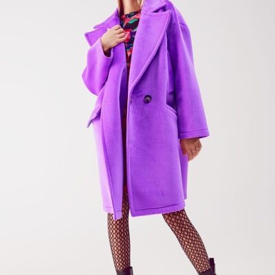 Faux suede oversized coat in purple