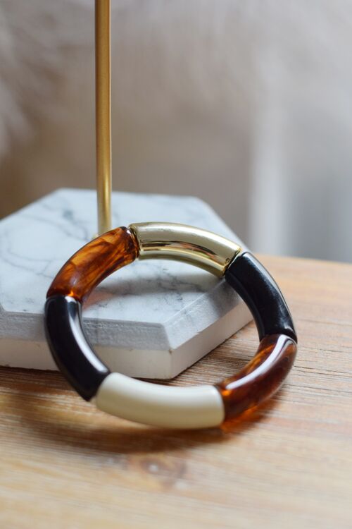 Bracelet en perles tubes acrylique doré 2