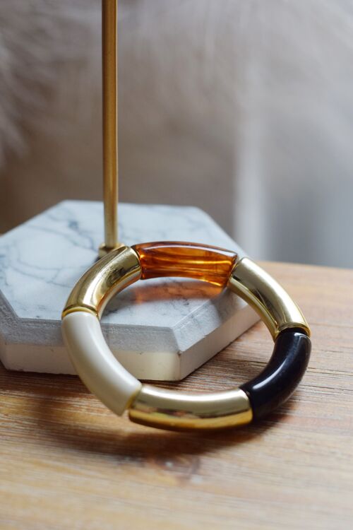 Bracelet en perles tubes acrylique doré 3