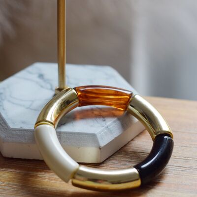 Bracelet en perles tubes acrylique doré 3