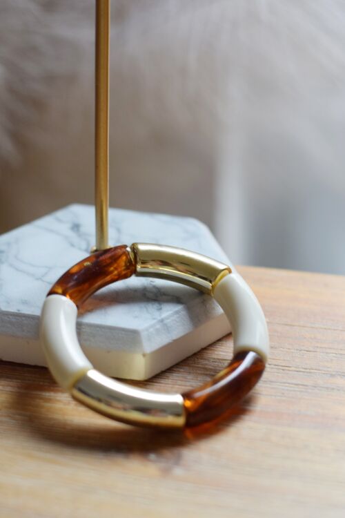 Bracelet en perles tubes acrylique doré 5
