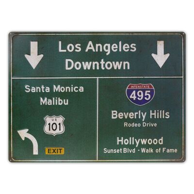 Plaque décoration murale Panneau directionnel USA LOS ANGELES MALIBU BEVERLY HILLS 58X43
