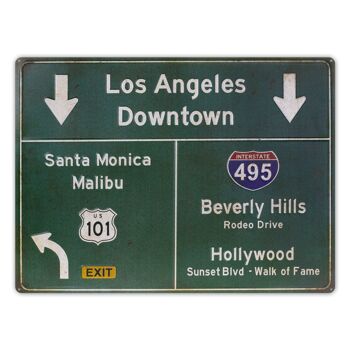 Plaque décoration murale Panneau directionnel USA LOS ANGELES MALIBU BEVERLY HILLS 58X43 1