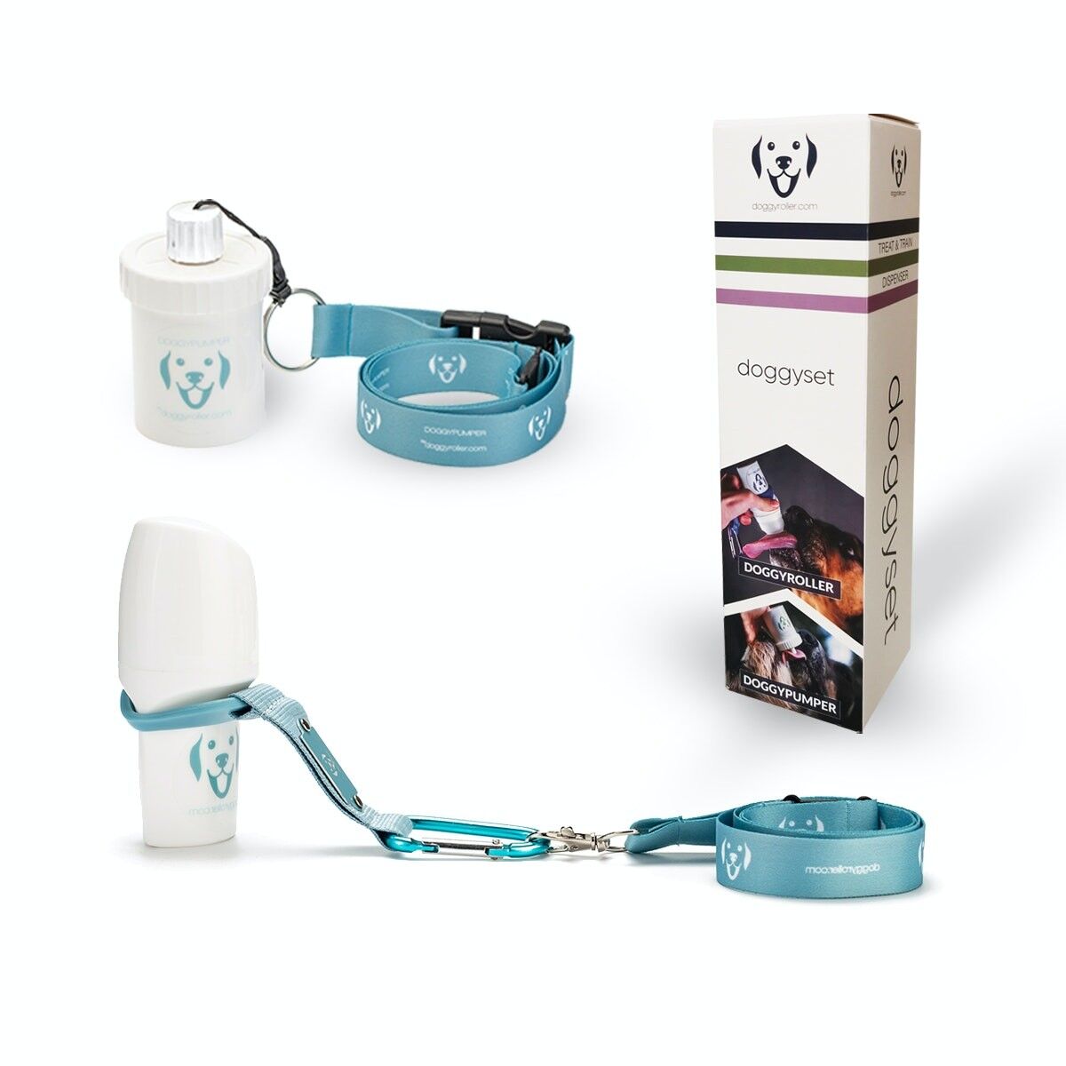 Doggy set turquesa - dispensador de comida y dispensador de recompensas para mascotas