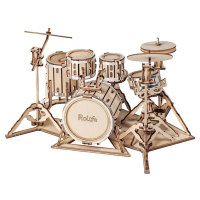 DIY 3D Wooden Puzzle Musical Instrument Drum Kit, Robotime, TG409, 19×13.5x11cm