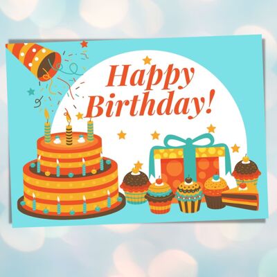 Tarjeta de cumpleaños, postal de feliz cumpleaños, tarjeta de felicitación de cumpleaños, tarjeta de felicitación DIN A6, tamaño de tarjeta: 148x105 mm papel FSC