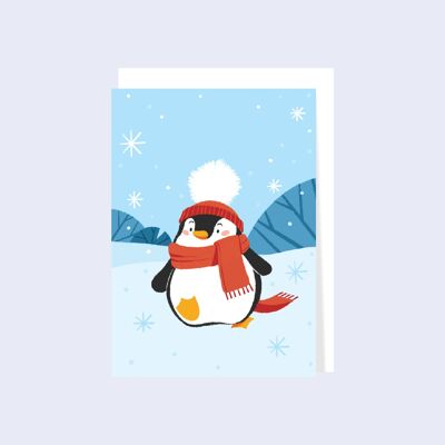 Cartolina d'auguri di buon Natale con un simpatico pinguino