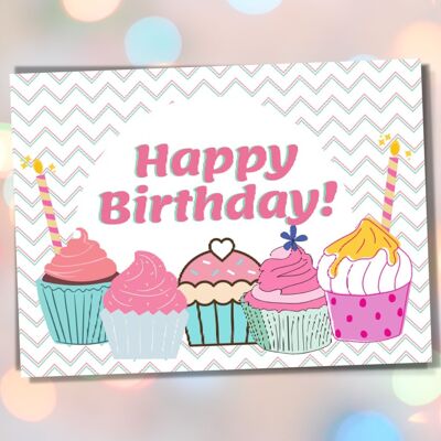 Carte d'anniversaire, carte postale Happy Birthday, carte de voeux d'anniversaire, carte de voeux DIN A6, taille de la carte : 148x105 mm papier FSC