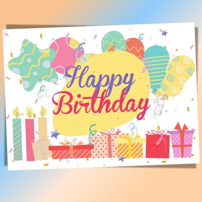 Tarjeta de cumpleaños, postal de feliz cumpleaños, tarjeta de felicitación de cumpleaños, tarjeta de felicitación DIN A6, tamaño de tarjeta: 148x105 mm papel FSC