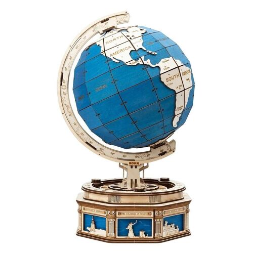 DIY Wooden Puzzle 3D The Globe Blue, Robotime, ST002, 32.5x29x52cm