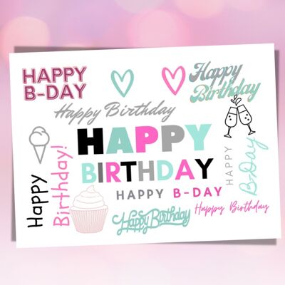 Tarjeta de cumpleaños, postal de feliz cumpleaños, tarjeta de felicitación de cumpleaños, tarjeta de felicitación DIN A6, tamaño de tarjeta: 148x105 mm papel FSC