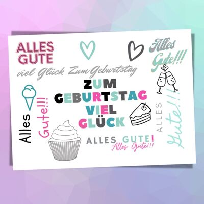 Geburtstagskarte, Happy Birthday Postkarte, Grußkarte zum Geburtstag, Glückwunschkarte DIN A6, Karte große:  148x105 mm FSC- Papier