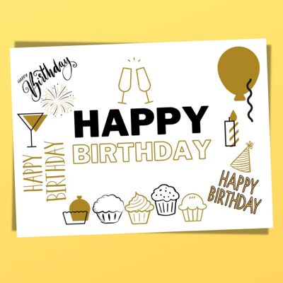 Carte d'anniversaire, carte postale Happy Birthday, carte de voeux d'anniversaire, carte de voeux DIN A6, taille de la carte : 148x105 mm papier FSC