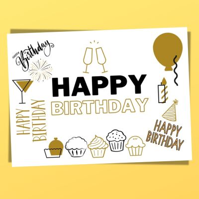 Tarjeta de cumpleaños, postal de feliz cumpleaños, tarjeta de felicitación de cumpleaños, tarjeta de felicitación DIN A6, tamaño de tarjeta: 148x105 mm papel FSC