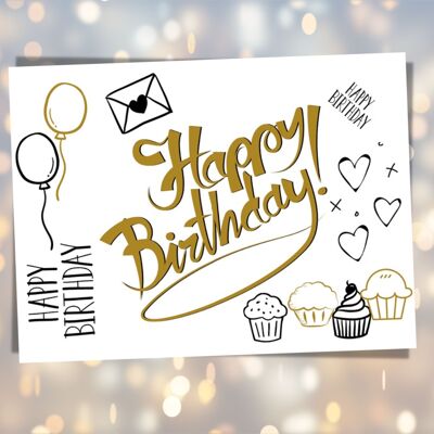 Carte d'anniversaire, carte postale Happy Birthday, carte de voeux d'anniversaire, carte de voeux DIN A6, taille de la carte : 148x105 mm papier FSC