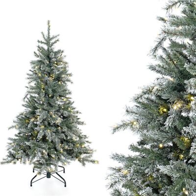 Árbol de Navidad artificial de hoja perenne con LED de abeto escarchado | Blanco